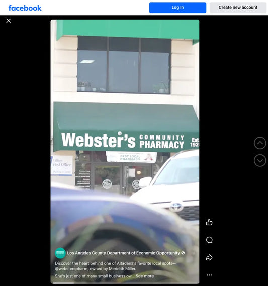 Screenshot of Los Angeles County Department of Economic Opportunity post: Discover the Heart Behind Webster's Community Pharmacy