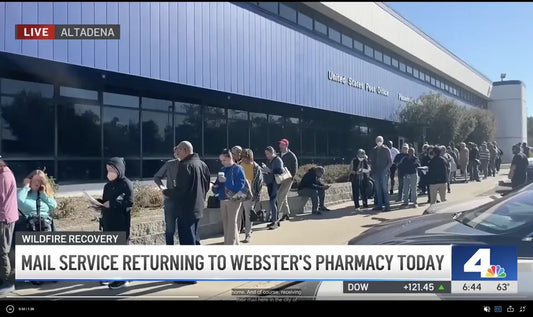 Screenshot of NBC Los Angeles coverage: Mail Service Returning to Webster's Pharmacy in Altadena