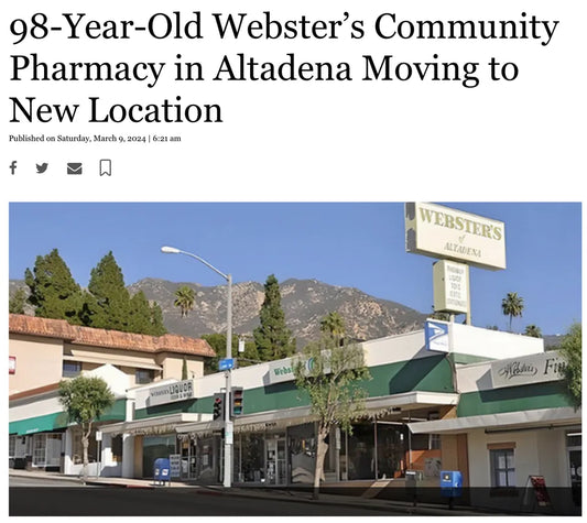 Screenshot of Pasadena Now coverage: 98-Year-Old Webster's Community Pharmacy in Altadena Moving to New Location
