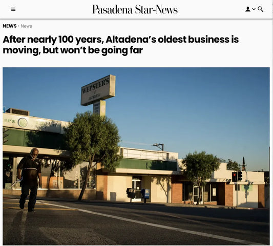 Screenshot of Pasadena Star-News coverage about Webster's Community Pharmacy: After Nearly 100 Years, Altadena's Oldest Business Is Moving