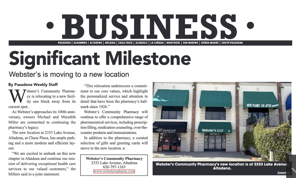 Screenshot of Pasadena Weekly coverage: Significant Milestone: Webster's Is Moving to a New Location