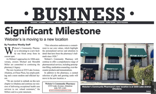 Screenshot of Pasadena Weekly coverage: Significant Milestone: Webster's Is Moving to a New Location
