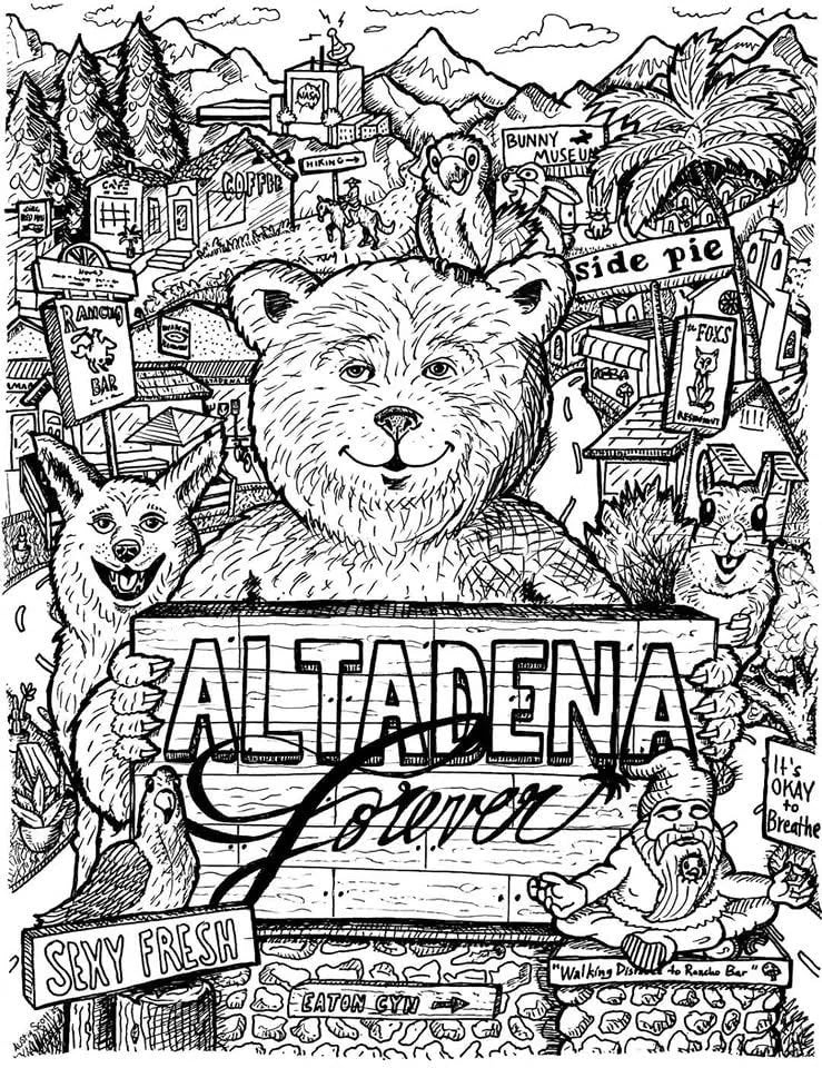 Altadena Forever black-and-white illustrated print