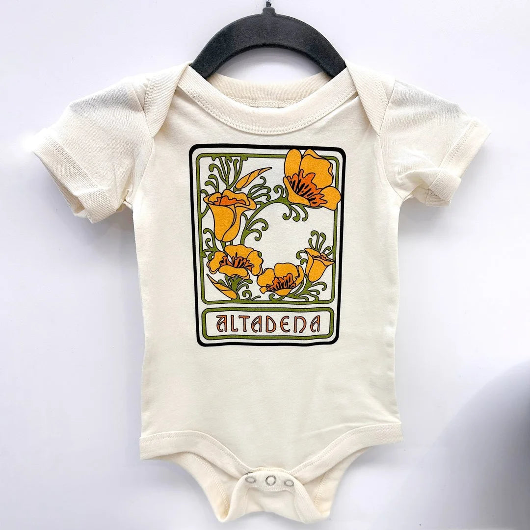 White Altadena Poppy baby onesie