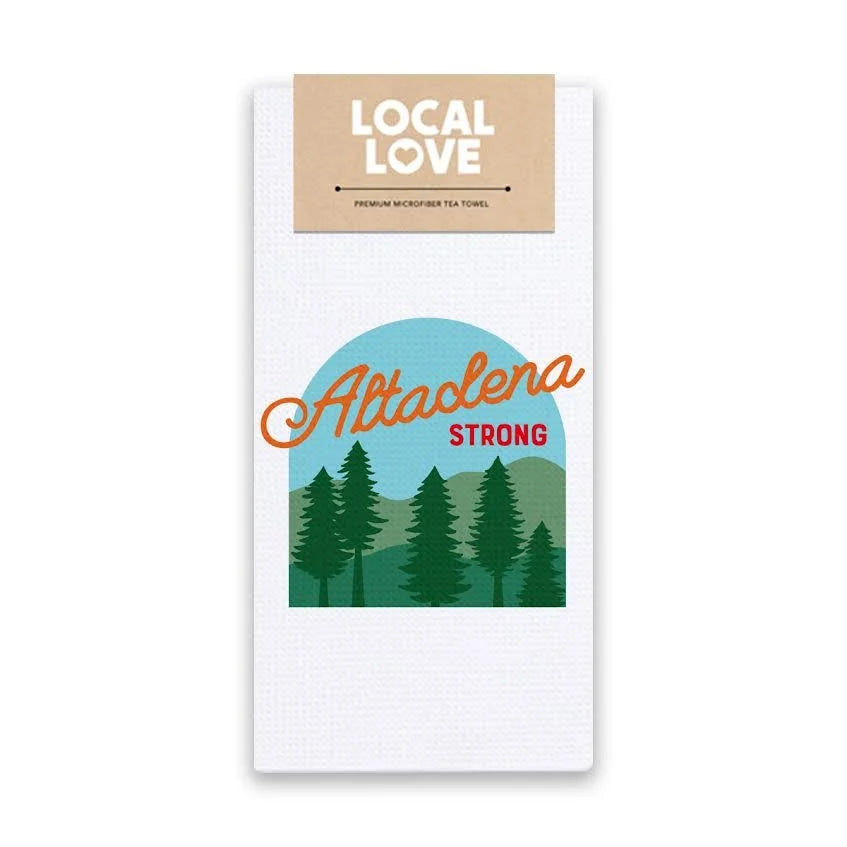 Altadena Strong tea towel in Local Love packaging