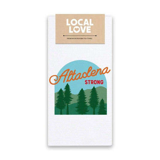 Altadena Strong tea towel in Local Love packaging
