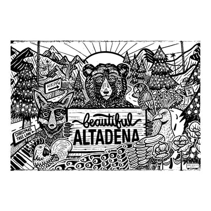 Beautiful Altadena black-and-white illustrated art print