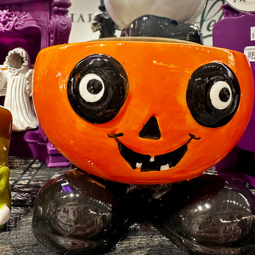 Ceramic Halloween Pumpkin Footed Candy Bowl