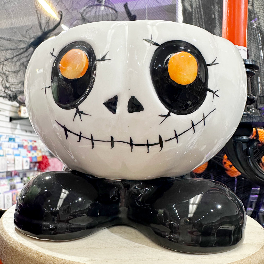 Ceramic Halloween Skeleton Footed Candy Bowl