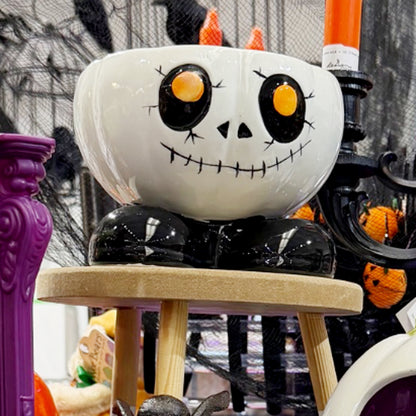 Ceramic Halloween Skeleton Footed Candy Bowl