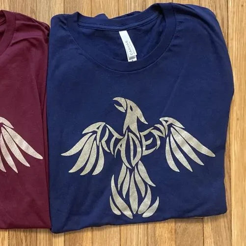 Navy Phoenix Rising T-shirt laid flat
