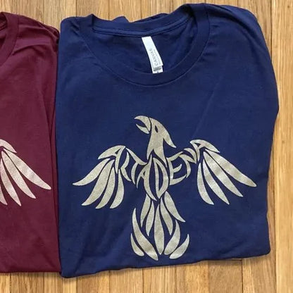 Navy Phoenix Rising T-shirt laid flat