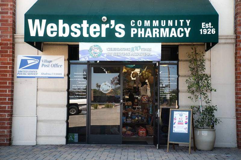 Exterior of Webster's Community Pharmacy in Altadena, California.