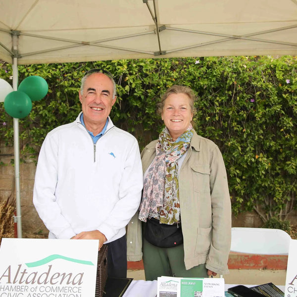 Altadena Chamber of Commerce booth greeting guests at Webster's street fair
