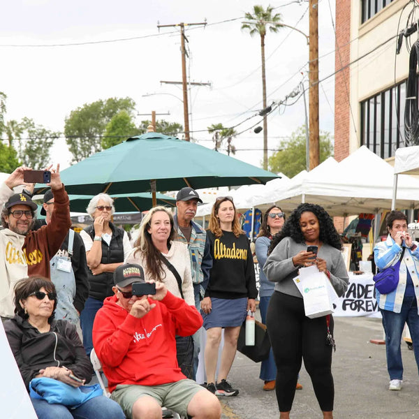Crowd enjoying the live performance at Webster's centennial street fair