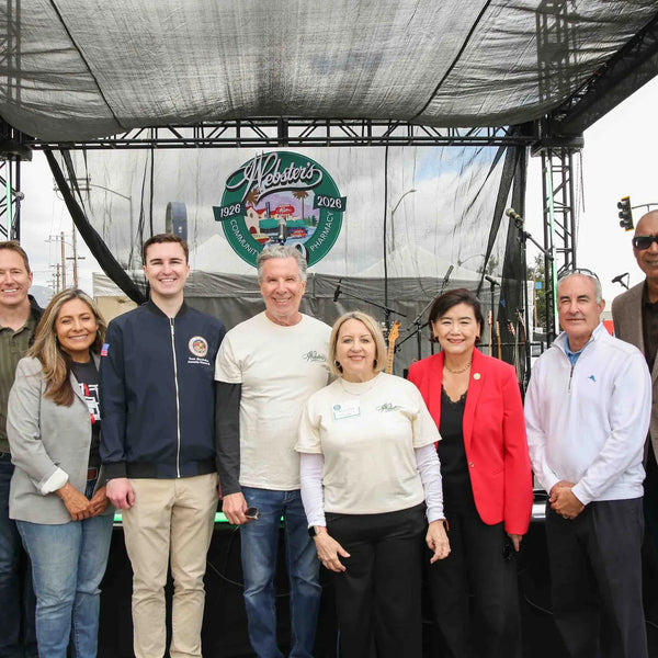 Community dignitaries gathered on stage at Webster's 100th anniversary celebration
