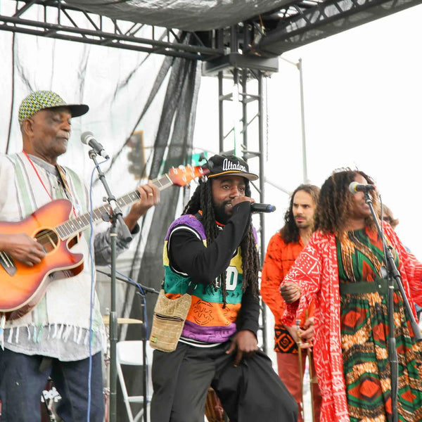 Full band lineup performing at Webster's 100th anniversary celebration