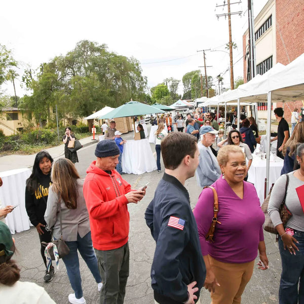 Crowd strolling the vendor row at Webster's 100th anniversary street fair in Altadena
