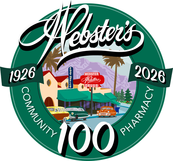 Webster's Community Pharmacy centennial seal, 1926 to 2026